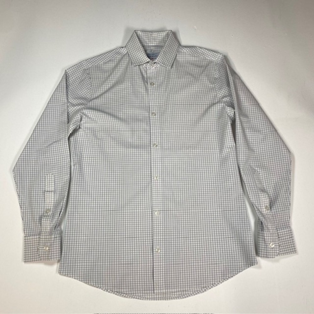 Mizzen+Main Leeward Collection Shirt Small Trim Fit White Navy Windowpane Check